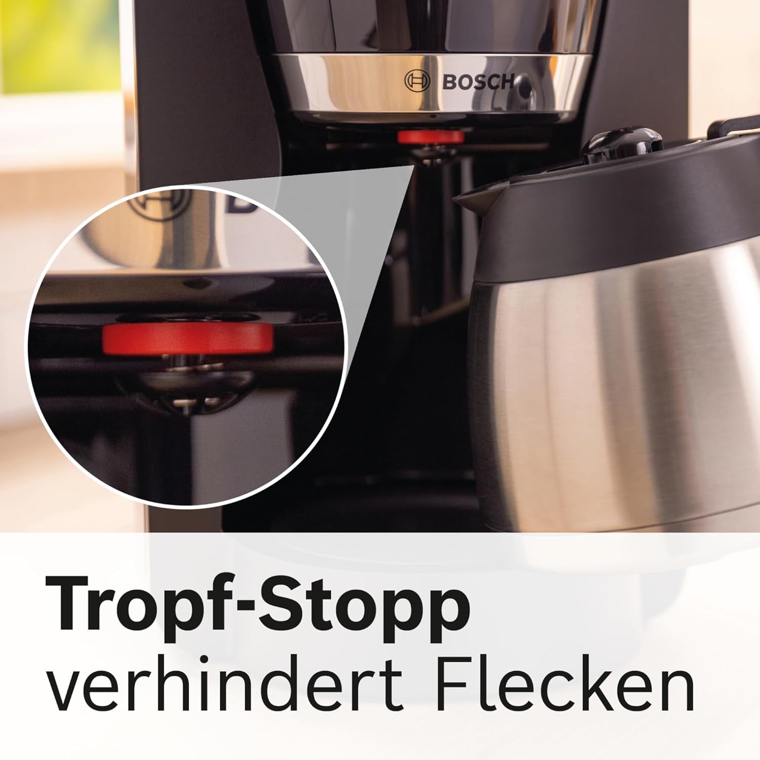 Bosch MyMoment TKA6M273 Macchina per caffè espresso con filtro, caraffa termica da 1 litro, 8-12 tazze, sistema antigoccia, portafiltro rotante, programma di decalcificazione, serbatoio acqua removibile, 1200 Watt, nero opaco