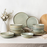 GBhome Set di stoviglie in ceramica per 6 persone, smalto reattivo da 24 pezzi, fatto a mano, adatto per microonde e lavastoviglie, set di ciotole e piatti, Desret Sage GDW007GY-24P-EU