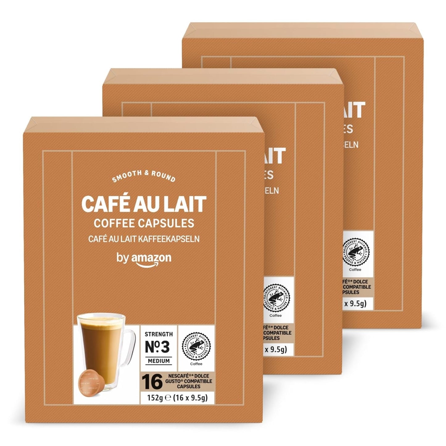 by Amazon Cafe au Lait Dolce Gusto compatibile Kaffeekapseln, 48 Kapseln (3 Packungen mit je 16 Stück)