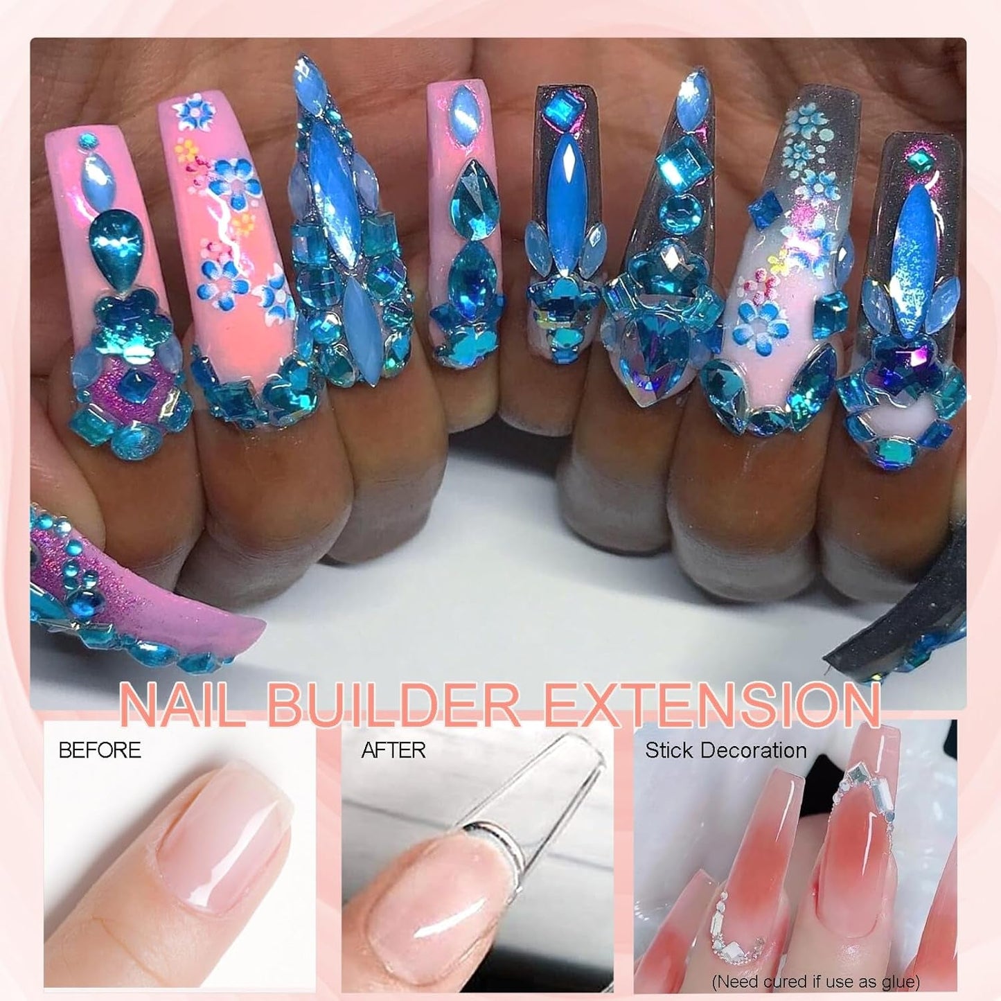 NAILGIL Smalto per unghie gel solido, Colla per unghie gel solido, Scultura per nail art 3D con set di strumenti, Salone per la casa fai-da-te, Trasparente 15G