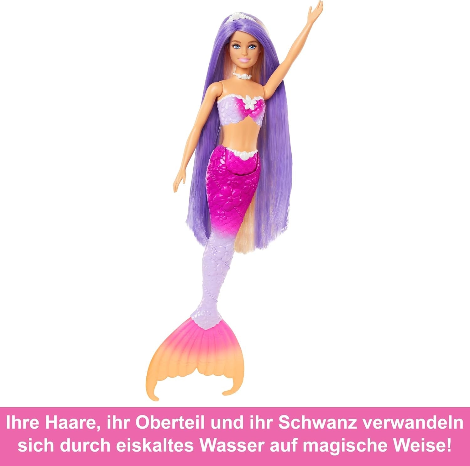 BARBIE Bambola Sirena - Ispirata alla serie TV "Barbie: Hidden Magic" con effetto cambia colore e accessori, capelli rosa lunghi 19 cm per lo styling, per bambini dai 3 anni in su, HRP97