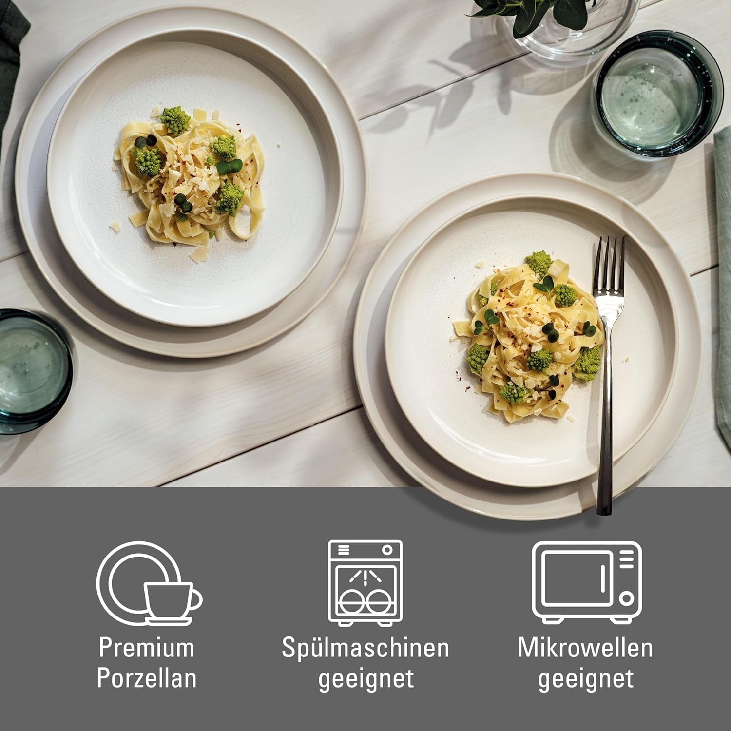 Piace. by Villeroy & Boch – Servizio da tavola in cotone artigianale 4 teilig Weiß, Spülmaschinenfest, Mikrowellensicher, Geschirrset, Tafelservice Modern, Speiseteller, Tiefe Teller, Pottery-Look, Premium Porzellan