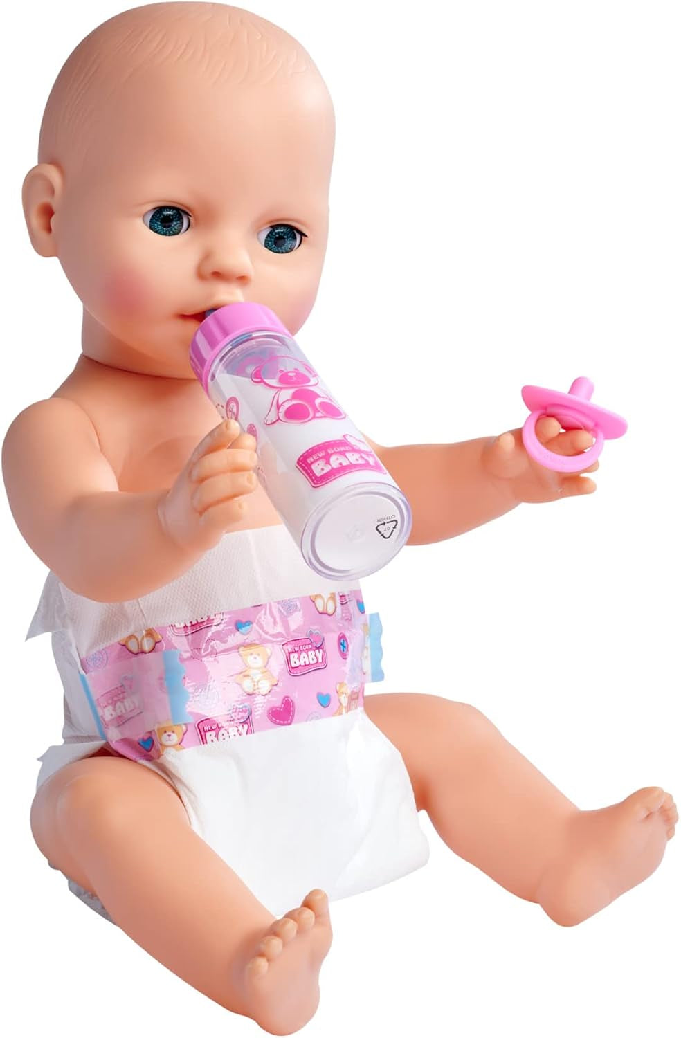 Simba 105562487 - Set pappa neonato, ciuccio, pannolino e biberon a scomparsa per bambole da 38-43 cm
