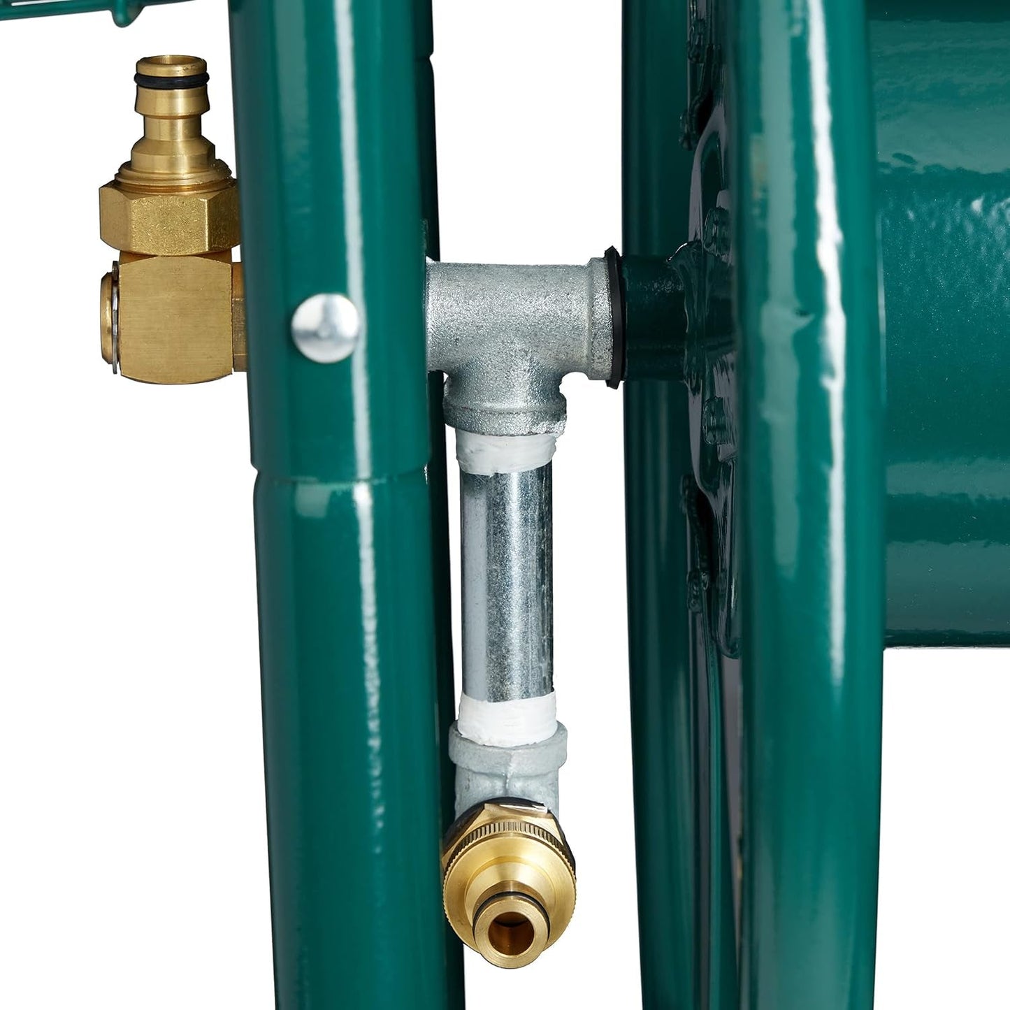 Carrello portatubo Relaxdays, fino a 90 m, 4 pneumatici, raccordo a scatto, avvolgitubo in metallo, distributore tubo con cestello, verde