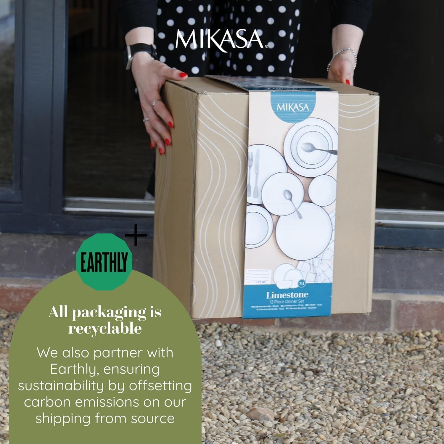 Mikasa Jardin Servizio Piatti 12 Pezzi, Servizio Piatti in Gres per 4 Persone con Piatti, Piattini e Ciotole, Verde - Confezione Regalo e Lavabile in Lavastoviglie