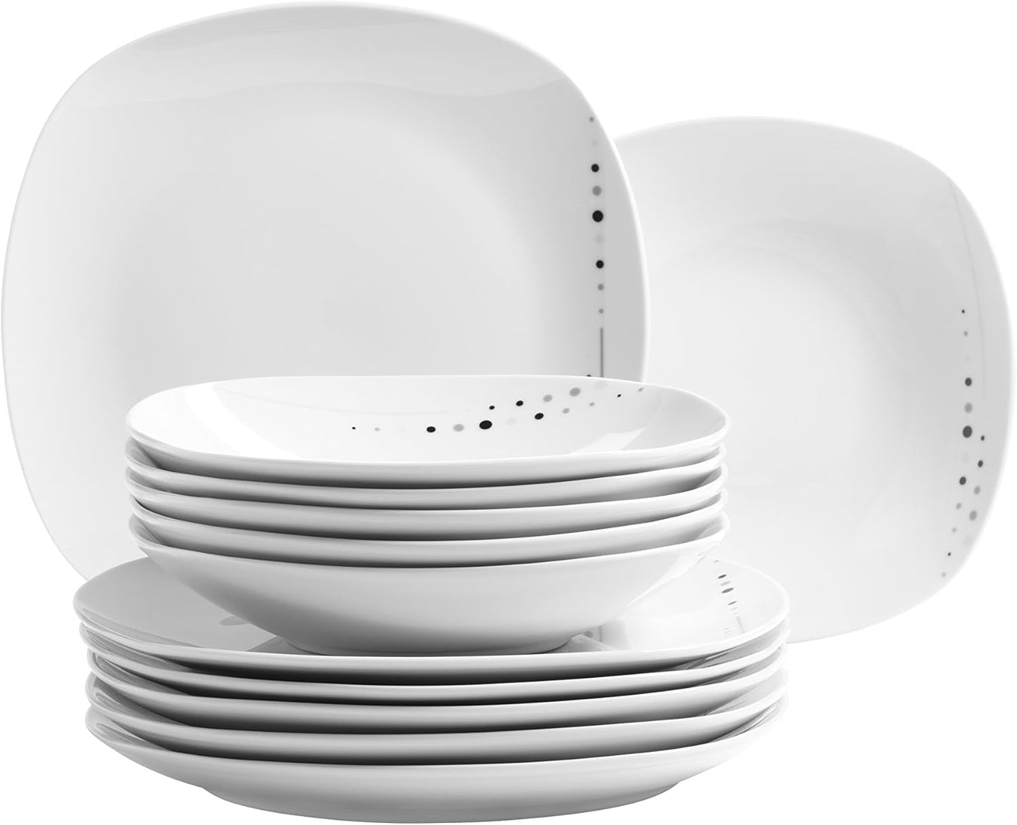 Set di stoviglie combinate da 42 pezzi serie Mäser Fadilla Set di stoviglie in porcellana per 6 persone bianco nero grigio
