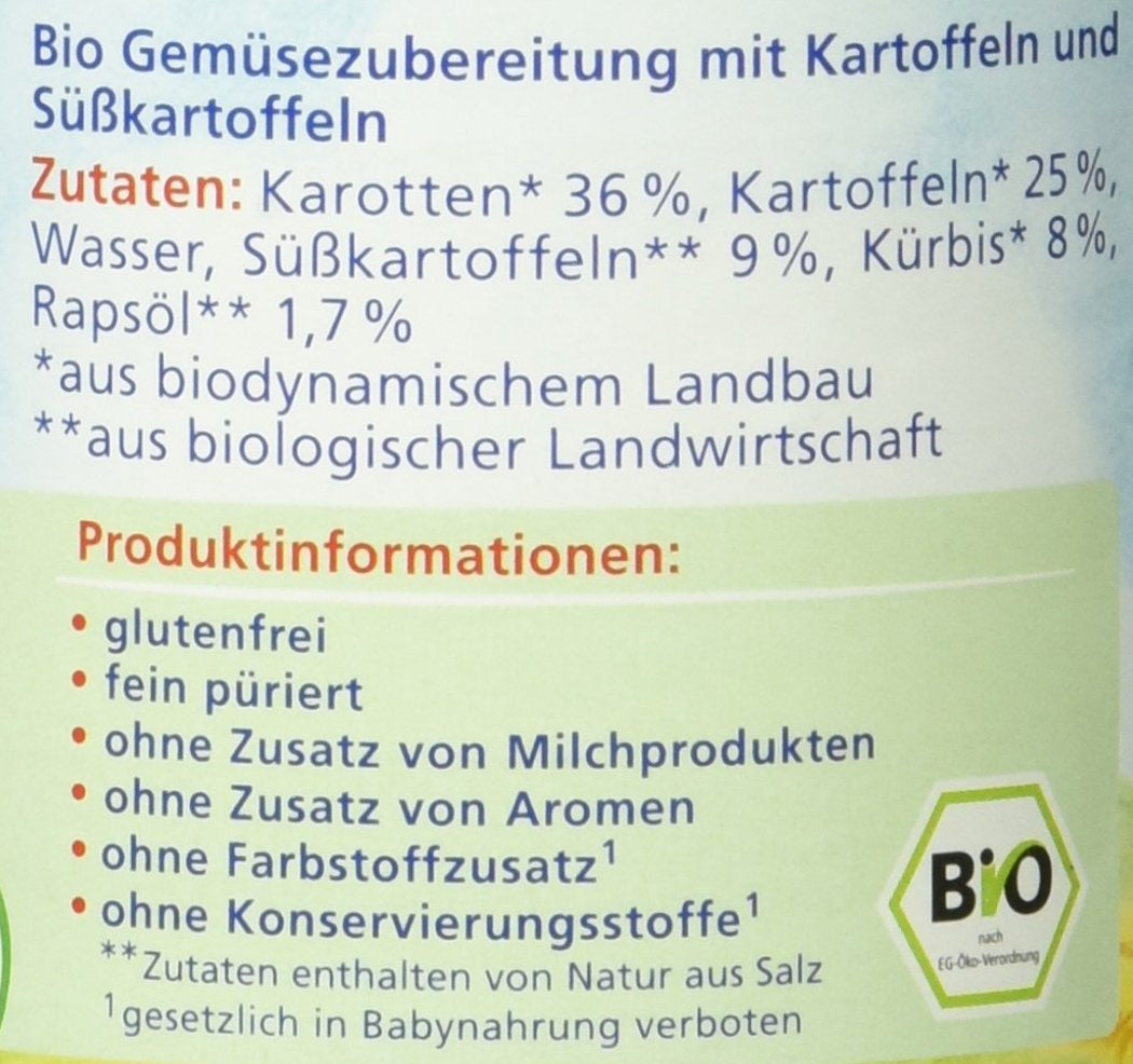 Verdure biologiche con patate dolci, dopo 4 mesi, 190g