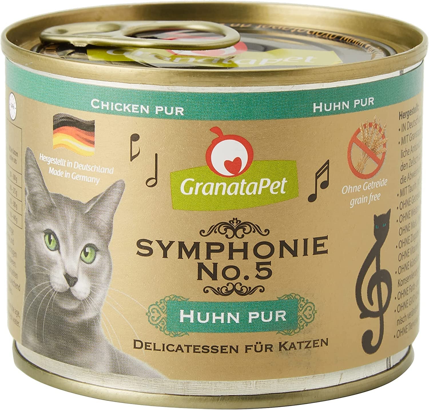 GranataPet Symphony No. 5 Puro Pollo, cibo per gatti senza cereali e senza zucchero, filetti in gelatina naturale, cibo umido delicato per gatti, 6 x 200g