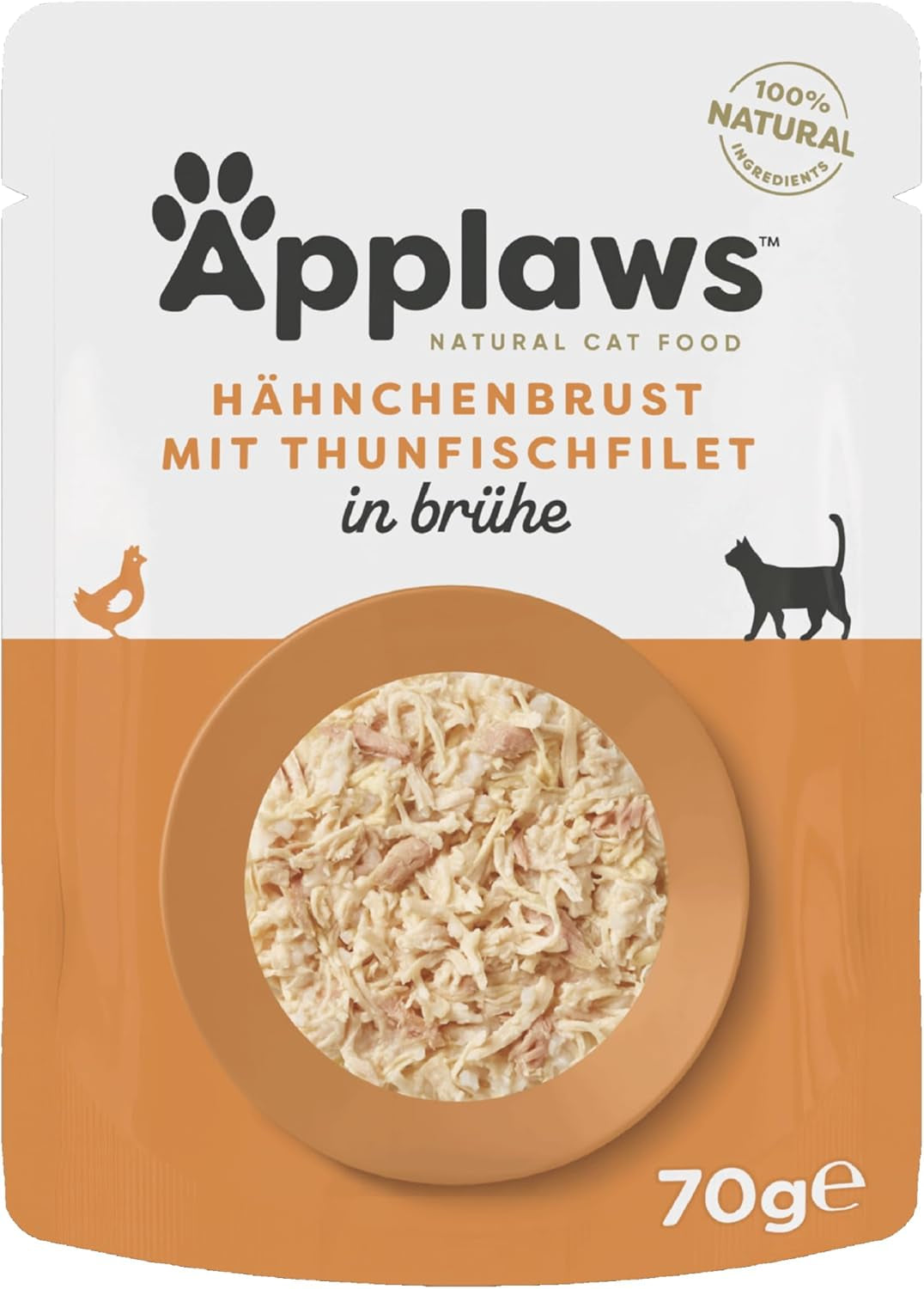 Applaws 100% naturale Nassfutter für Katzen, Hühnerbrust mit Tunfischfilet in Brühe - Packung mit 12 x 70g Beuteln