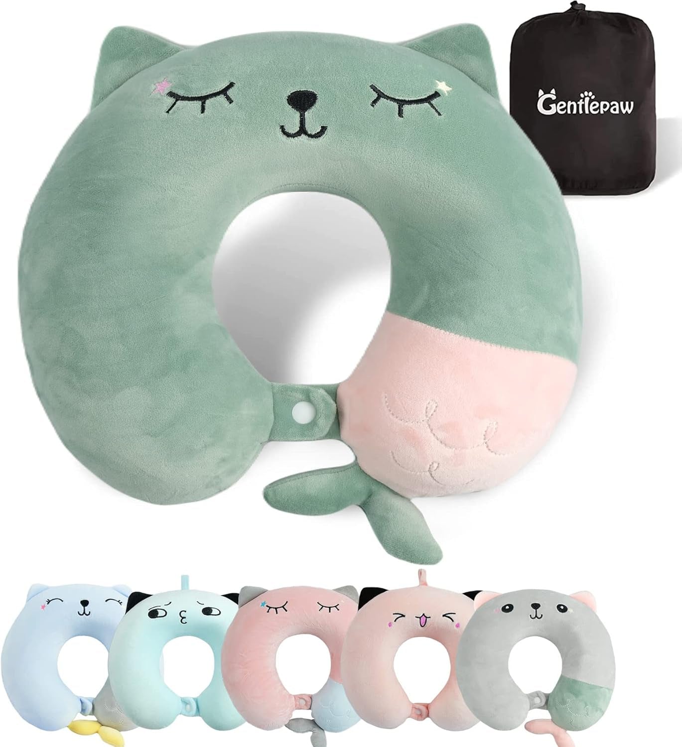 Cuscino per il collo, Cuscino per il collo per bambini per aereo, auto, viaggio in treno, Cuscino da viaggio in memory foam per adulti, Cuscino a forma di U con motivo animale carino, Fodera staccabile (Rosa2) Cuscini ortopedici cervicali Naty Shop Saluti