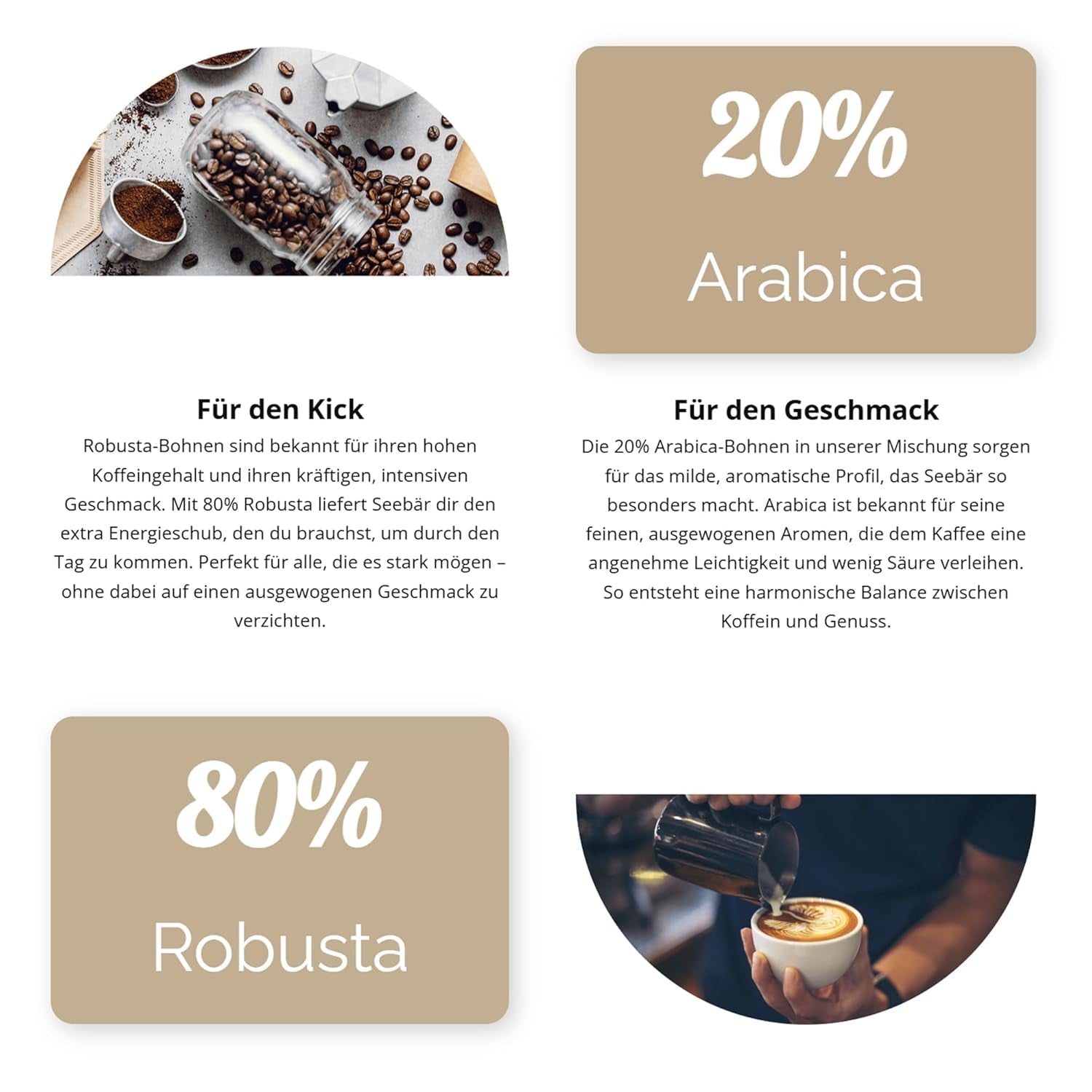 CAFFÈ SEEBÄR - Caffè in grani extra forti - 500 g - Bassa acidità e aroma intenso - Grani interi per macchine da caffè completamente automatiche, espresso e French press - Alto contenuto di caffeina e bassa acidità