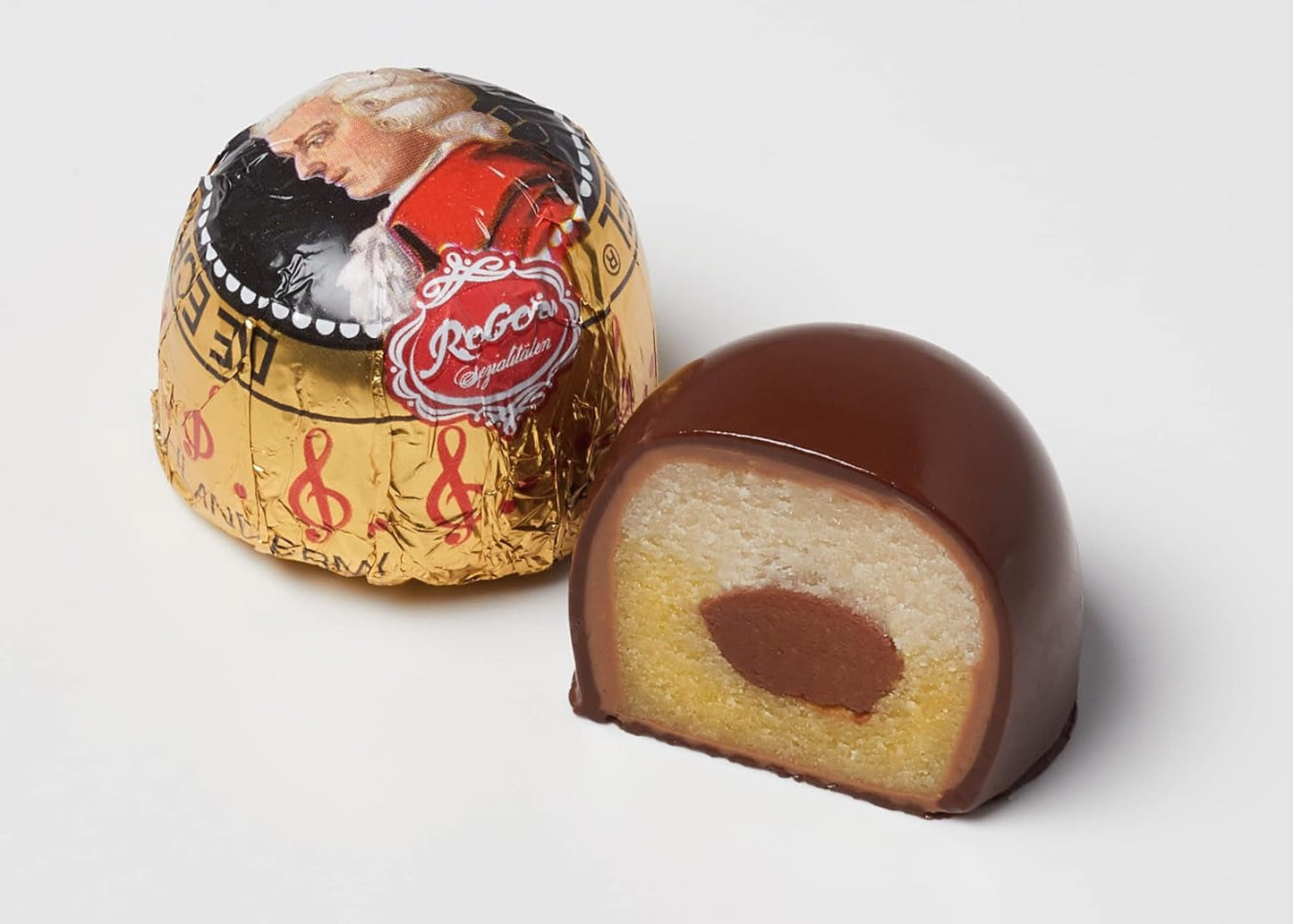 Rebel, Duet Mozart Kugeln, confezione da 2, palline di Mozart al cioccolato fondente ripiene di pistacchio e marzapane, mandorle e torrone alle nocciole, 40g (2 palline di Mozart)