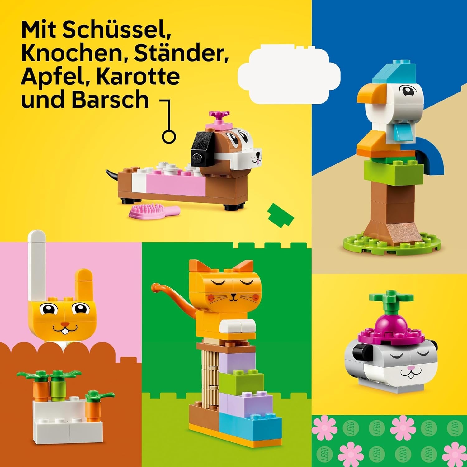 Animali creativi LEGO Classic, scatola con mattoncini colorati, costruisci figurine di animali in mattoncini come cane, gatto, coniglio, criceto e uccello, giocattolo da costruzione per ragazzi e ragazze a partire da 5 anni 11034 Set da costruzione Besuche den LEGO-Store