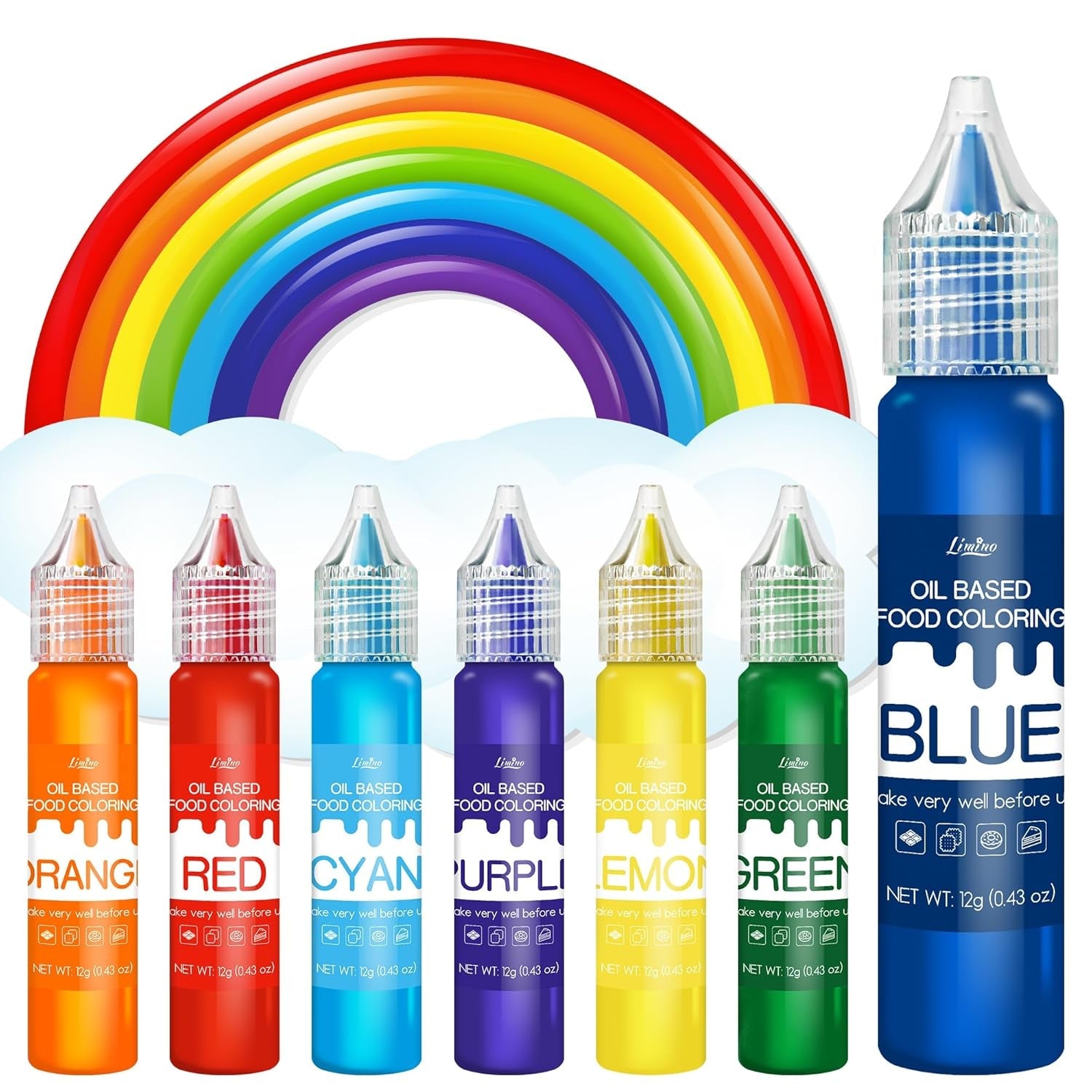 Colorante alimentare liposolubile - Colorante alimentare a base di olio nei colori dell'arcobaleno per cioccolato, dolci, torte, dolci - Colorante alimentare concentrato per decorare torte, crema al burro, fondente - 12 g ciascuno
