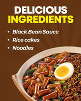 NONGSHIM Rapokki (Jjajang, 400 ml) – autentico street food coreano, ramen e torte di riso, fagioli neri; facile e veloce da preparare, pronto in 4 minuti