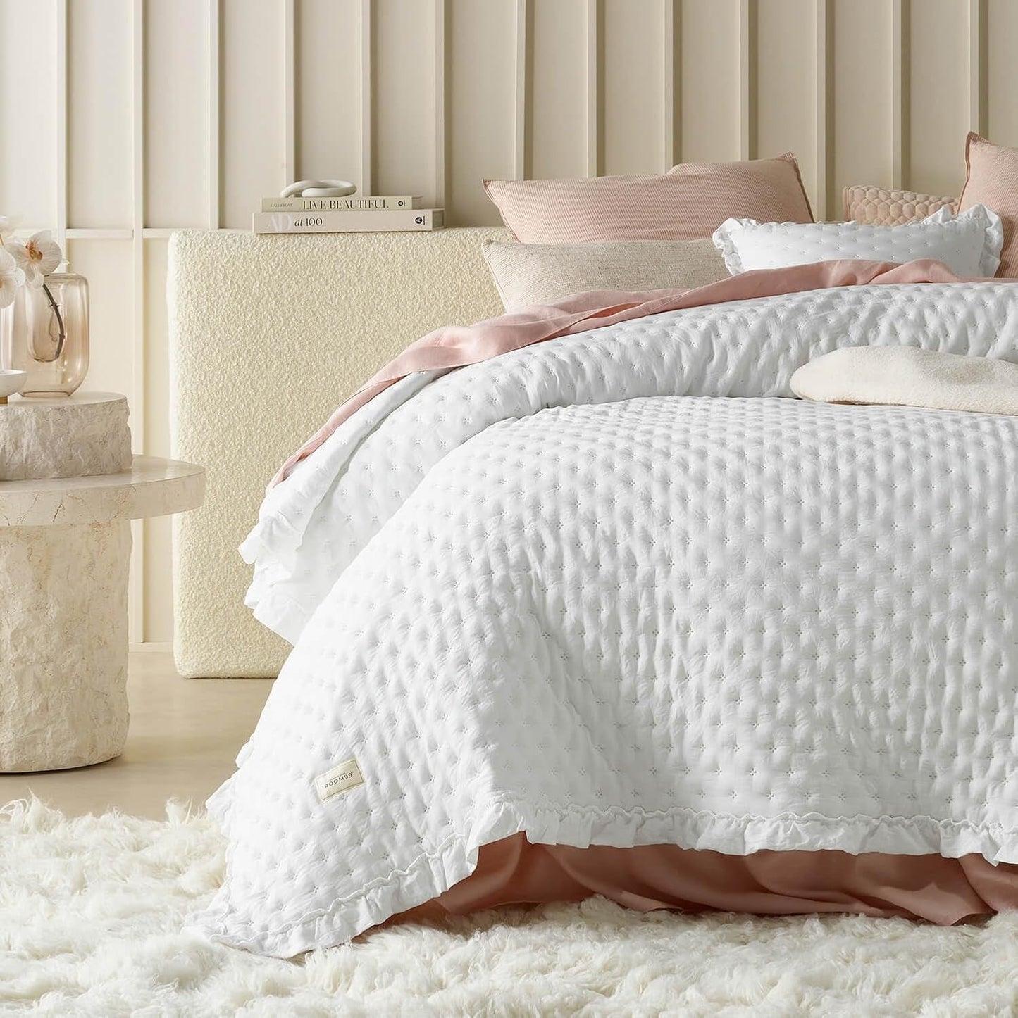 Molly Elegante copriletto bianco 220 X 240 Cm Copriletto versatile come copriletto o copridivano Coperta per letto e divano Stile coperta Ideale come copriletto Letti e coperte Besuche den ROOM99-Store Bianco 220X240