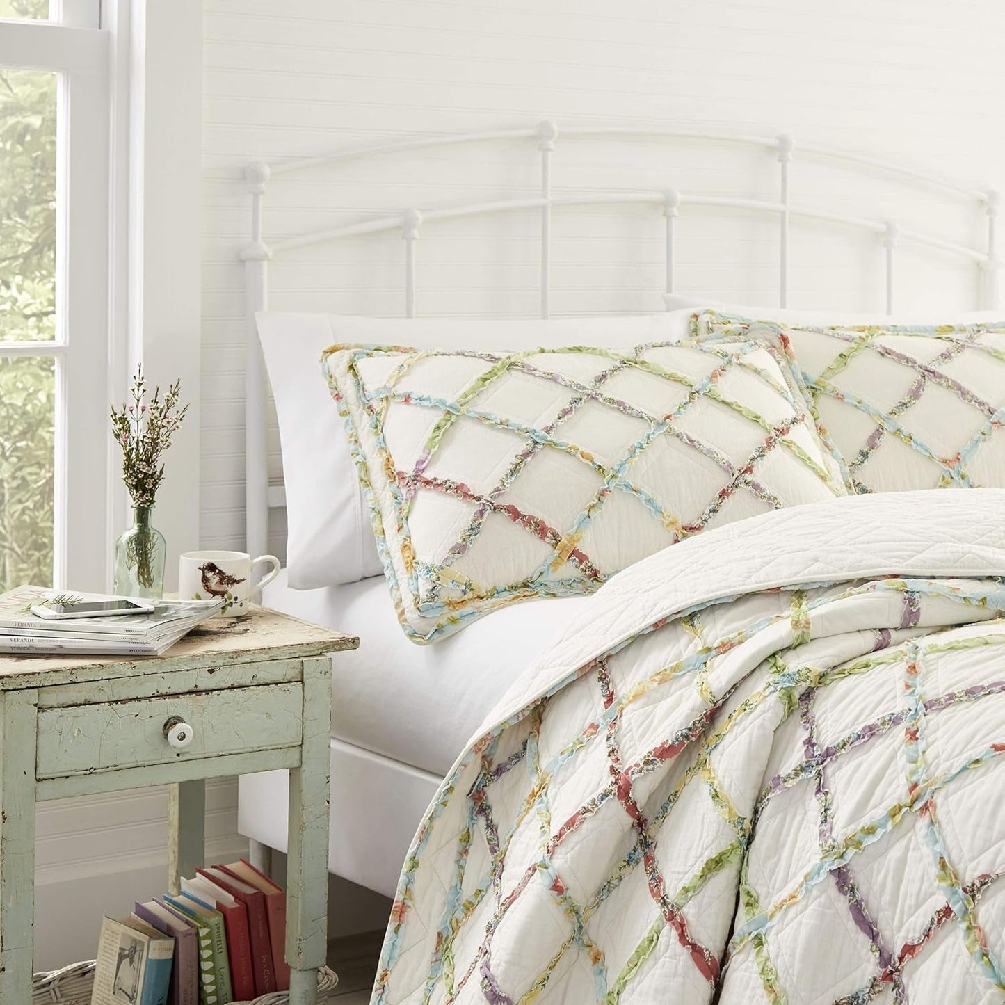 Laura Ashley Trapunta Home Rüschen Garden Collection, 100% cotone, Ultra morbida, Per tutte le stagioni, Reversibile, Elegante, Letto matrimoniale, Colore Crema (197783) Piumini e trapunte Naty Shop