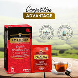 Twinings English Breakfast Black Tea 50g, 25 bustine di tè, tè nero pieno, rotondo e forte proveniente dalle migliori piantagioni di tè dello Sri Lanka e dell'India. Tè nero Confezione da 1 (1 x 50 g)