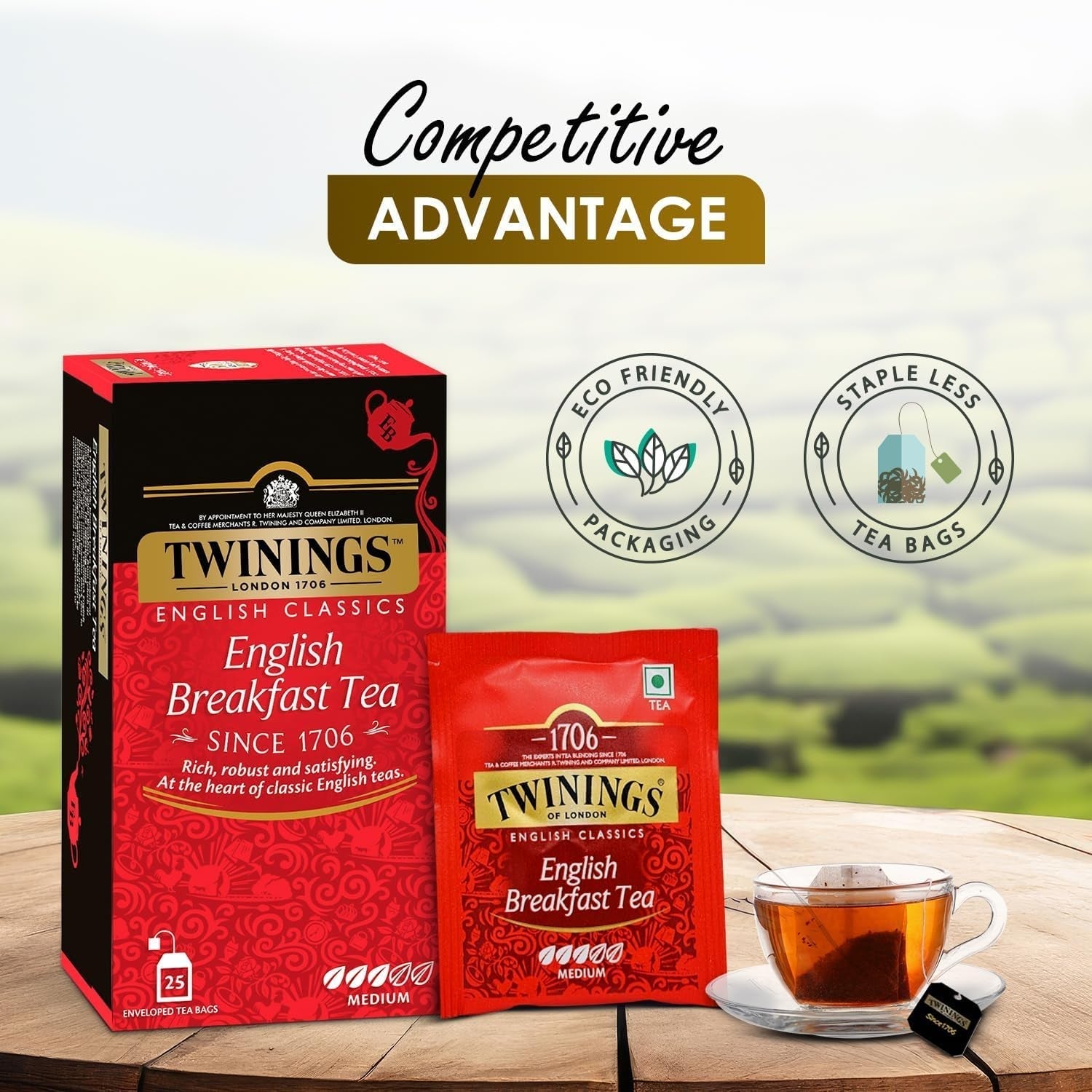 Twinings English Breakfast Black Tea 50g, 25 bustine di tè, tè nero pieno, rotondo e forte proveniente dalle migliori piantagioni di tè dello Sri Lanka e dell'India. Tè nero Confezione da 1 (1 x 50 g)