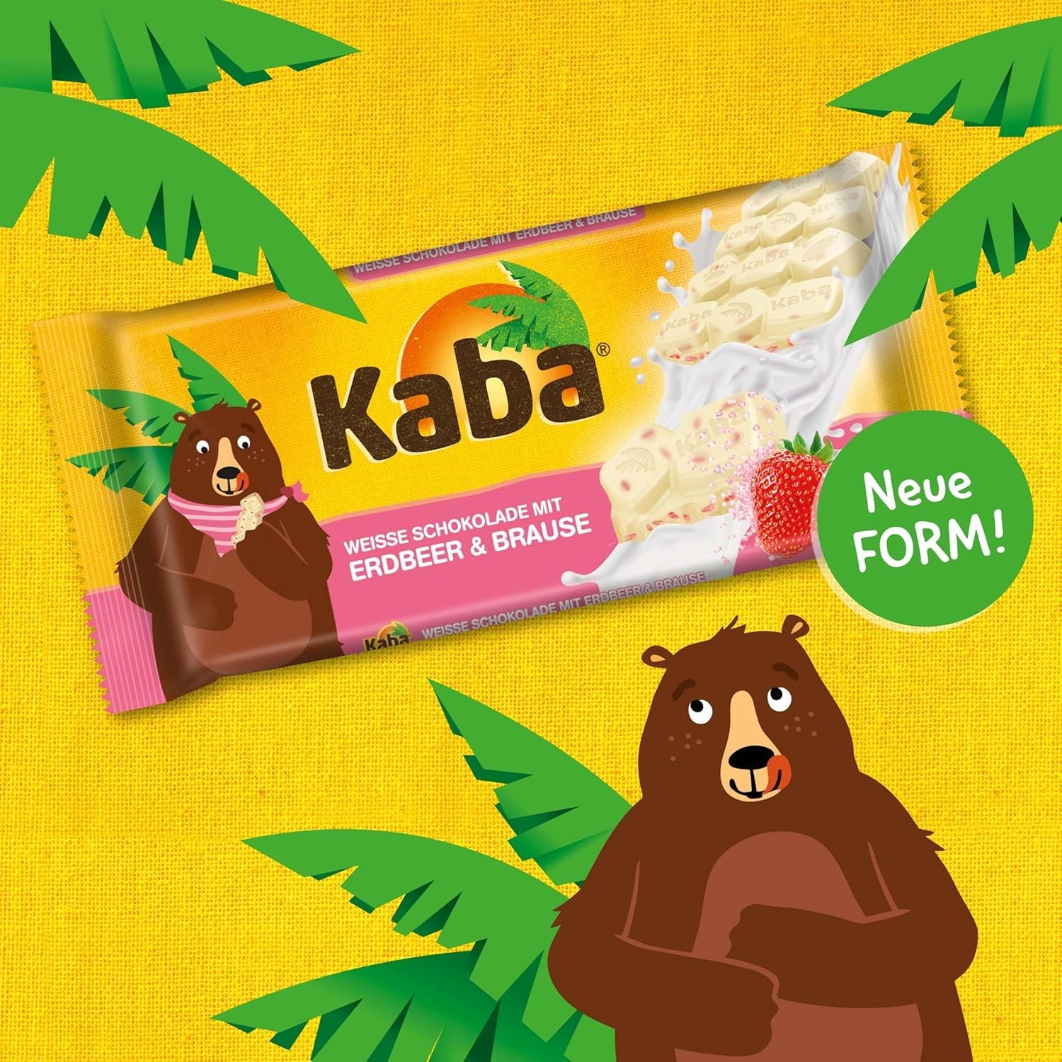 Cioccolato Bianco Kaba al Gusto Fruttato di Fragola e Caramelle Effervescenti, Barretta di Cioccolato, Barretta 85g, Cioccolato Bianco al Gusto Fruttato di Fragola e Caramelle Effervescenti al Gusto Originale Kaba (Confezione da 3)