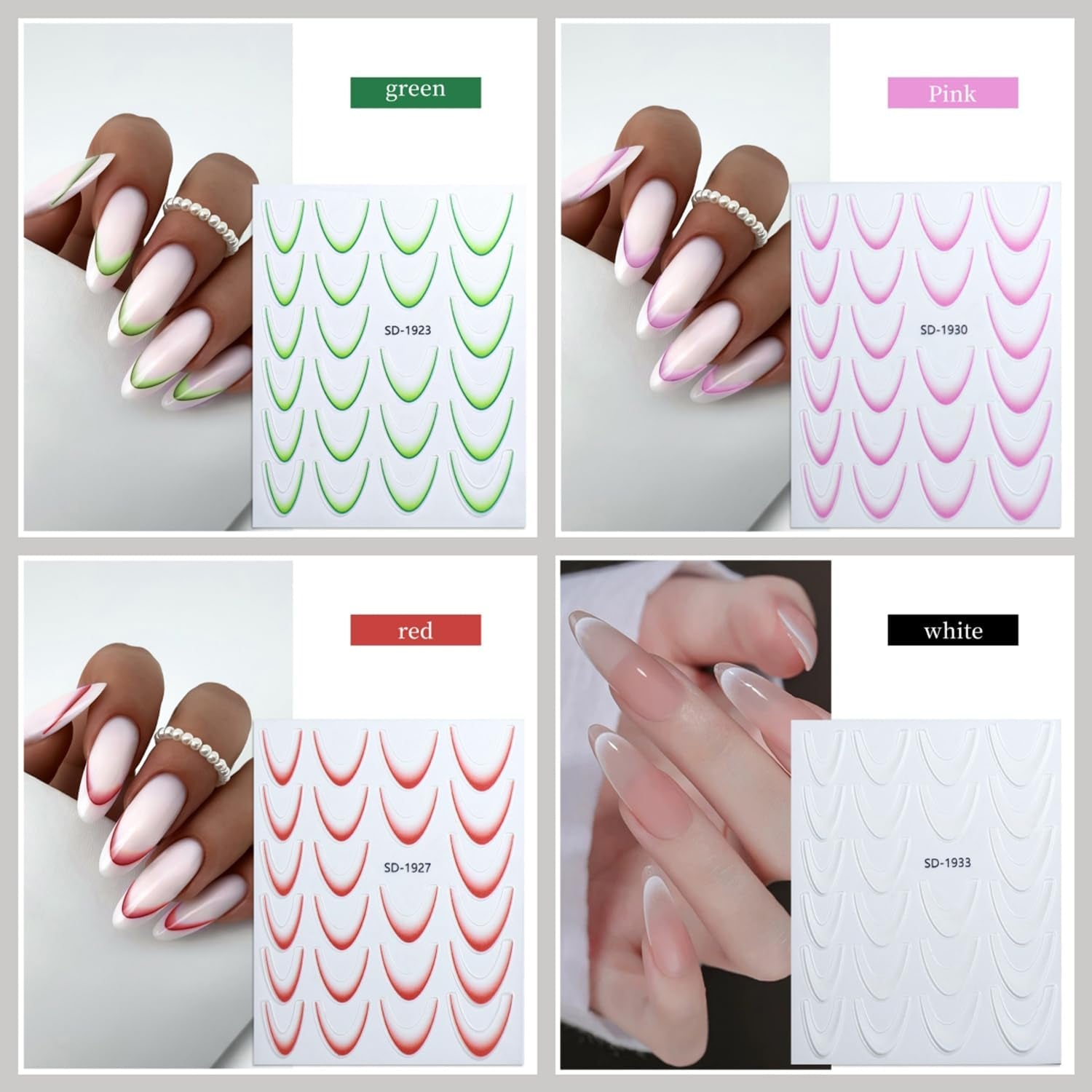 GZMAYUEN 12 colori adesivi per unghie francesi adesivi per unghie in colore sfumato francese 3D accessori per unghie autoadesivi per design per unghie