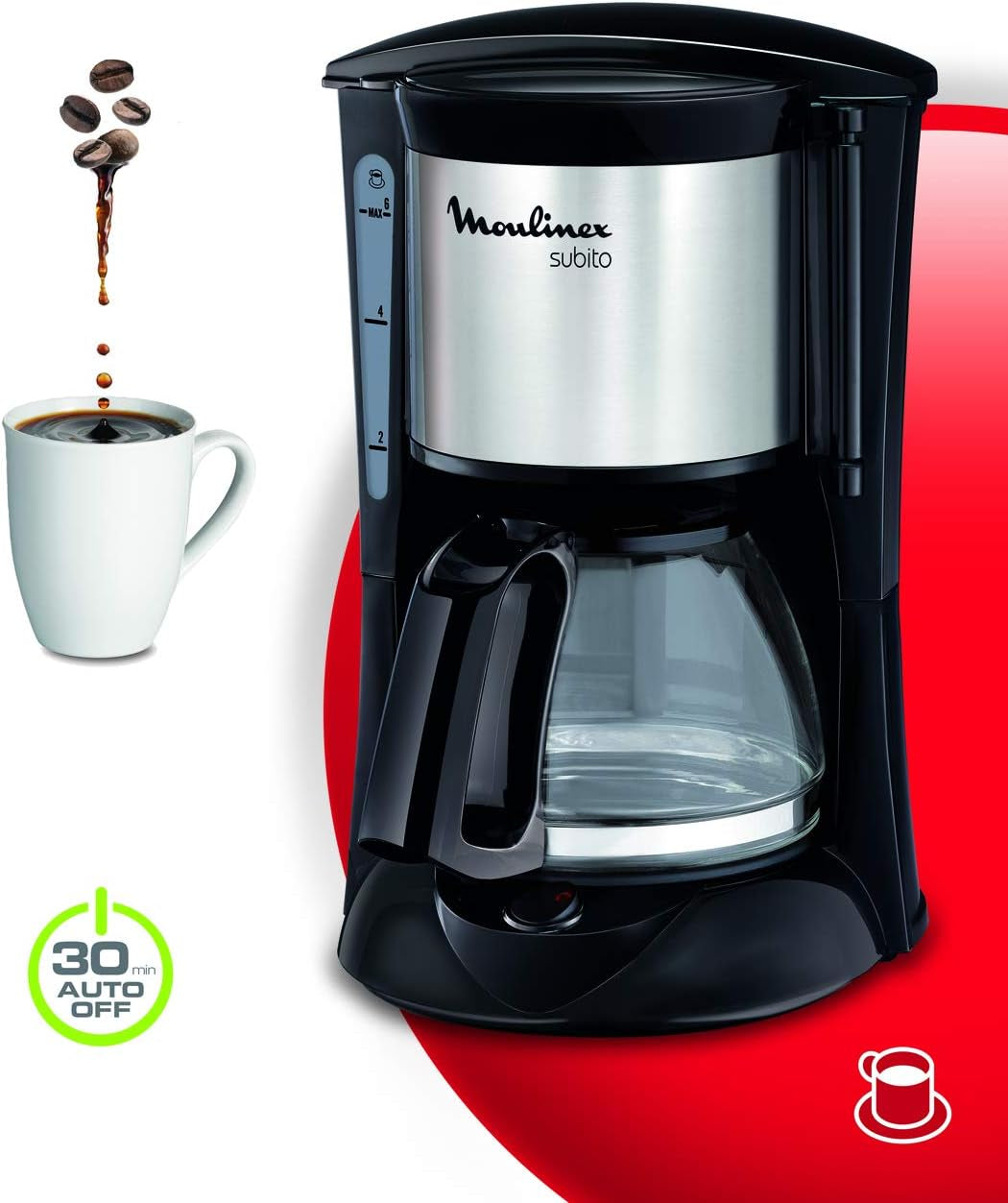 FG150813 Caffettiera Subito, 6 tazze, Nero/Acciaio inox