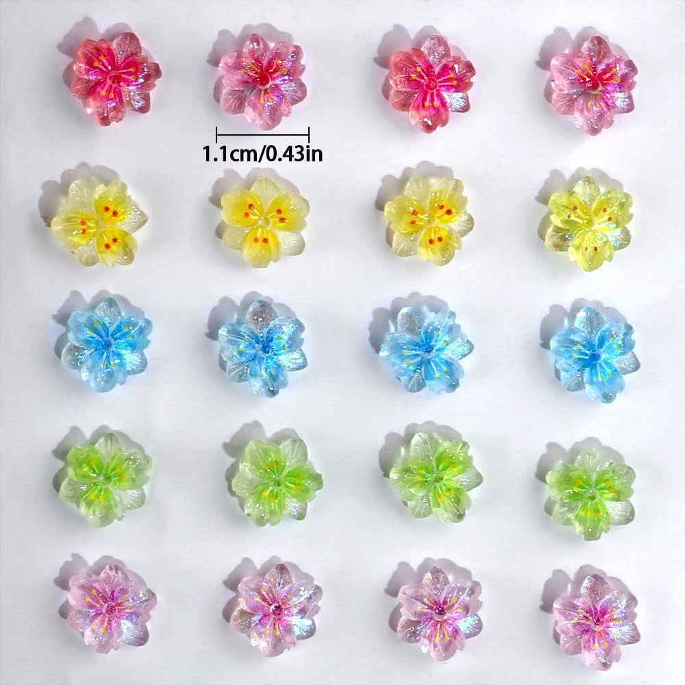 50 pezzi 3D Blume Nagel Charms Nägel Zubehör Nageldesign Glitzersteine ​​​​Nailart Strasssteine ​​​​Fiore Charms per unghie Fiore luminoso Nail Art Charms Bunte Blumen Deko Nagel Steinchen Fiori Strass per unghie