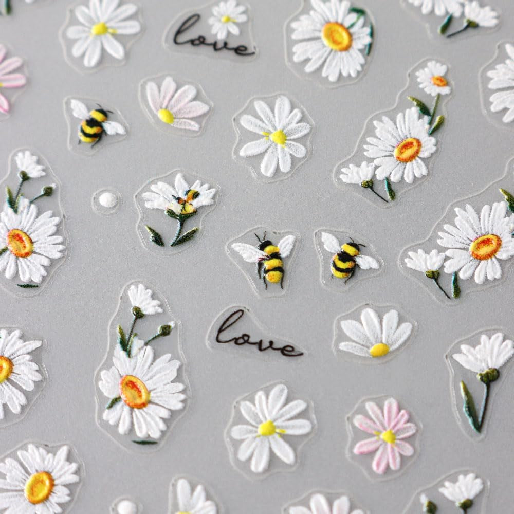 5 pezzi Geprägte Gänseblümchen Nagelsticker Selbstklebend Blumen Nagelaufkleber Gänseblümchen Schmetterling Nagel Sticker Nageldesign Aufkleber Nägel Zubehör Blume Nail Sticker Flower Nail Art Stickers