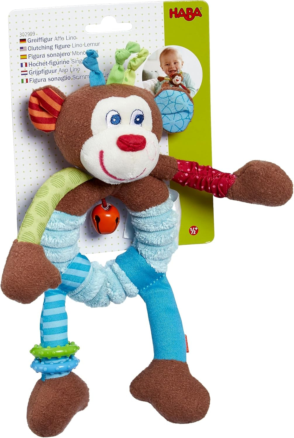 HABA 302999 - Lino la scimmietta, peluche con tanti effetti per giocare e scoprire, giocattolo per bambini a partire da 6 mesi Giocattoli Bebe Naty Shop