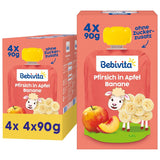 Buste comprimibili di pesca, mela e banana - 16 (confezione da 4, 4 x 90 g ciascuna), senza zuccheri aggiunti, senza glutine, ideali per snack da asporto e per il consumo autonomo