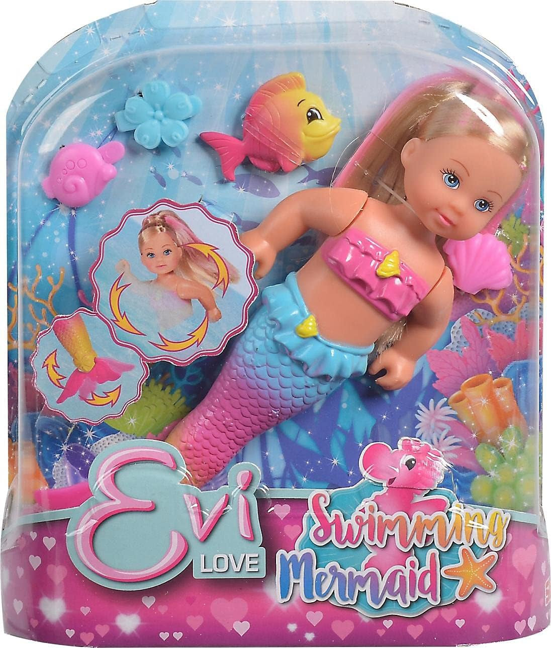 Simba 105733318 - Evi Love Swimming Sirena, Evi come una sirena, Sa nuotare bene, Con figura di pesce, Bambola da vestire, 12 cm, Per bambini dai 3 anni in su Dolls Naty Shop