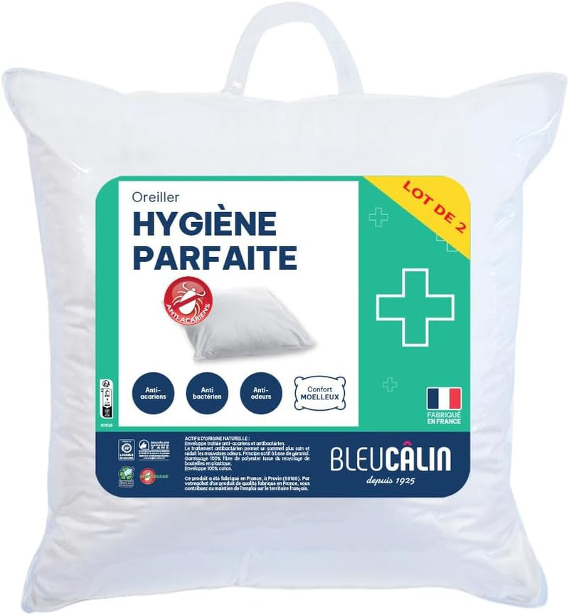 Bleu Câlin Set 2 cuscini rettangolari antiacaro e antibatterici, soffice comfort, T 60X60 Cm, 100% cotone, assortimento igiene perfetta Naty Shop cuscini standard