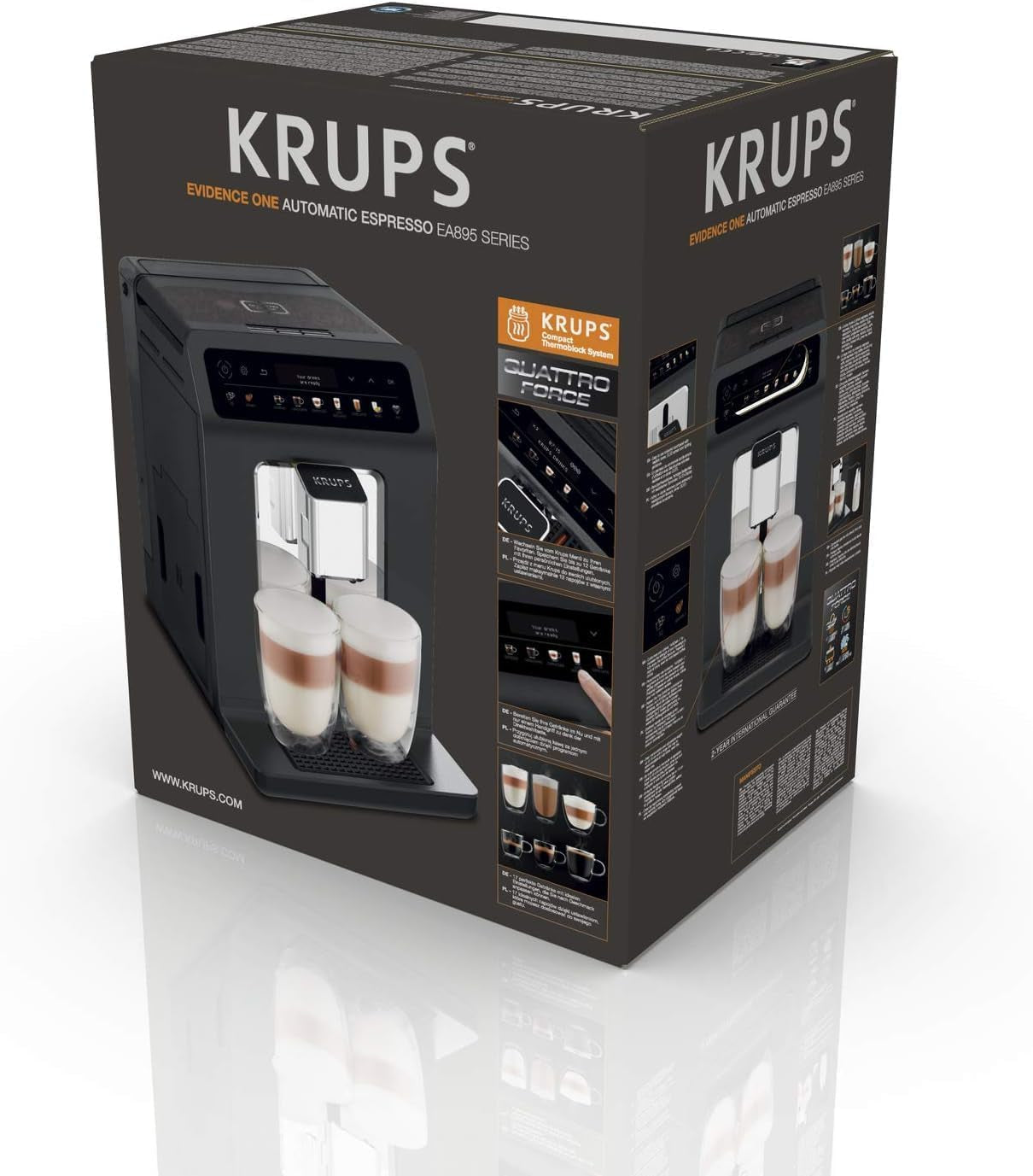 KRUPS Evidence One macchina per caffè espresso automatica con tubo per il latte, cappuccino one-touch, 12 bevande speciali, funzione 2 tazze, display a colori, macchina per caffè espresso, certificato TÜV, nero, EA895N10