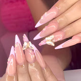Moonglow Unghie Lunghe Stiletto Bianco Latte Rosa Sfumato Glitter Unghie Finte Fresche Con Colla Unghie Artificiali Glitter Rosa Ombre