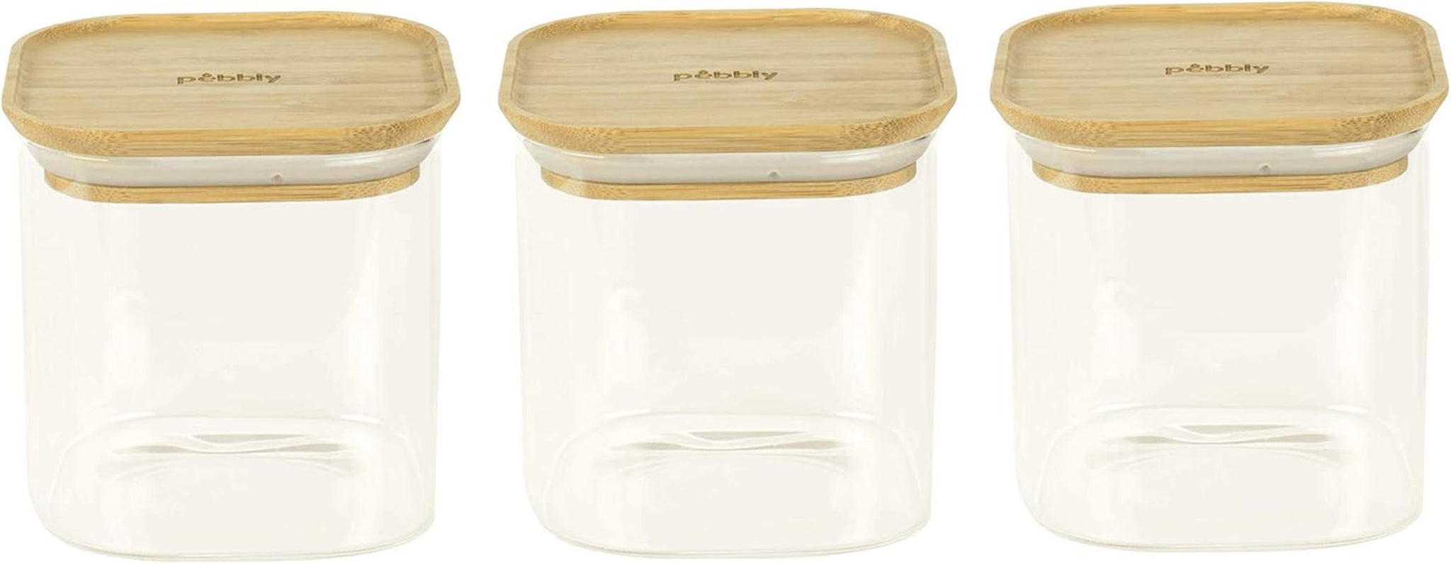 Set di 3 contenitori quadrati in vetro con coperchio in bambù-800 ml, vetro borosilicato, bambù, silicone, naturale, 11 x 11 x 11 cm Scatole per alimenti Naty Shop 11 X 11 X 11 cm