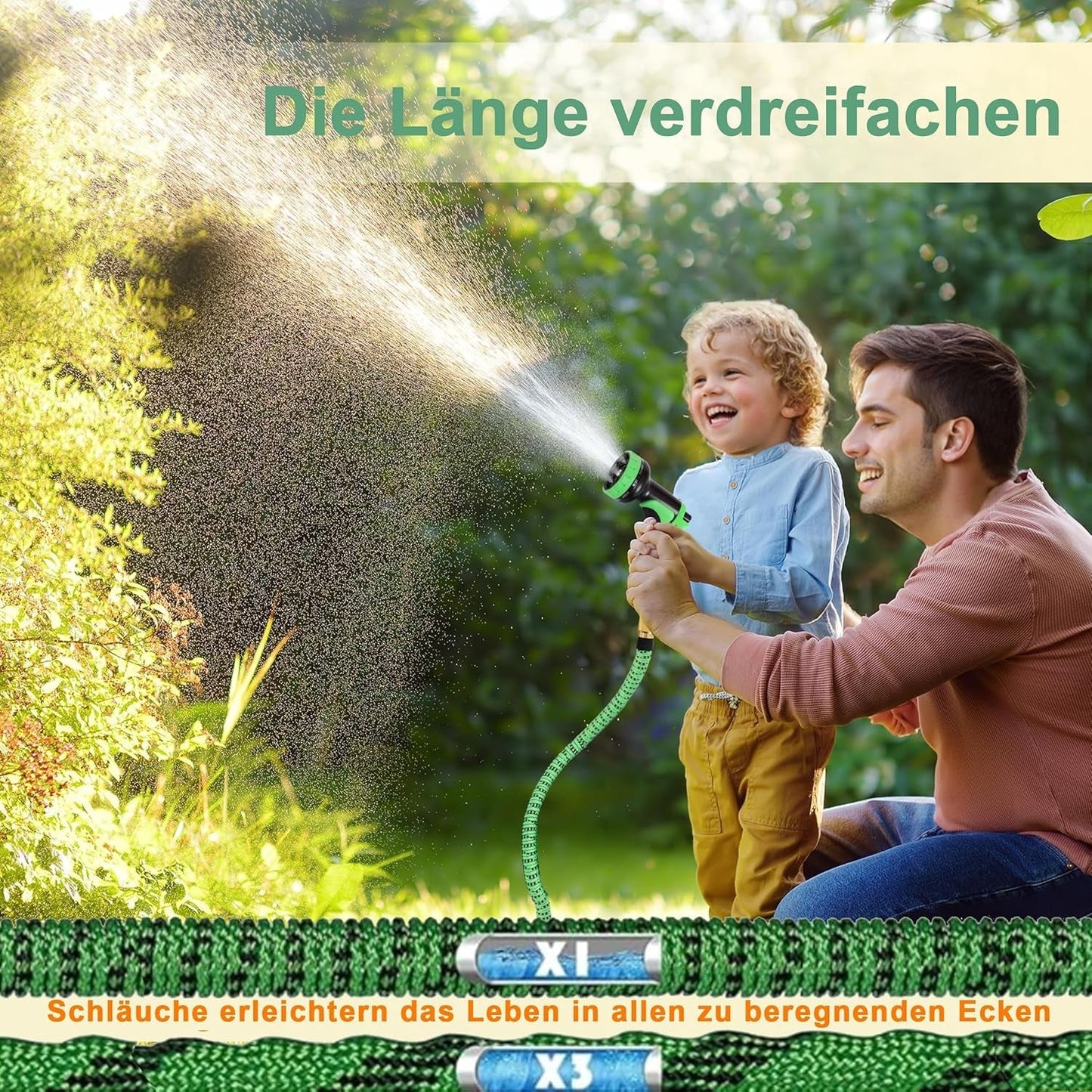 Tubo da Giardino Estensibile da 45 m, Tubo Flessibile per Acqua Retrattile Automatico, 10 Tipi di Spruzzo, TPE 2500D, Connettori in Metallo, Per Giardini Molto Grandi, Agricoltura, Pulizia