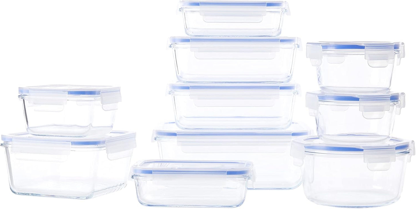Amazon Basics Contenitori per alimenti in vetro con coperchio Confezione da 20 (10 contenitori + 10 coperchi) Scatole per alimenti trasparenti blu senza BPA Naty Shop 20 singoli