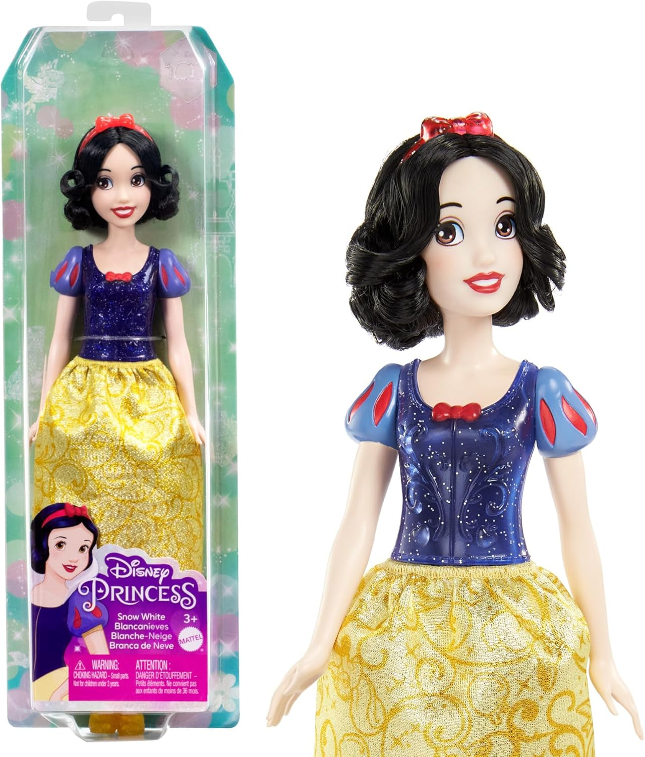 Mattel Disney Princess Toy Bambola mobile di Biancaneve con vestiti scintillanti e accessori Regalo ispirato ai film Disney per bambini HLW08 Fascia per capelli per bambole Naty Shop