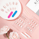 Kiiwah 48 pezzi unghie corte quadrate unghie artificiali rosa colla su punte per unghie corte punte per unghie finte