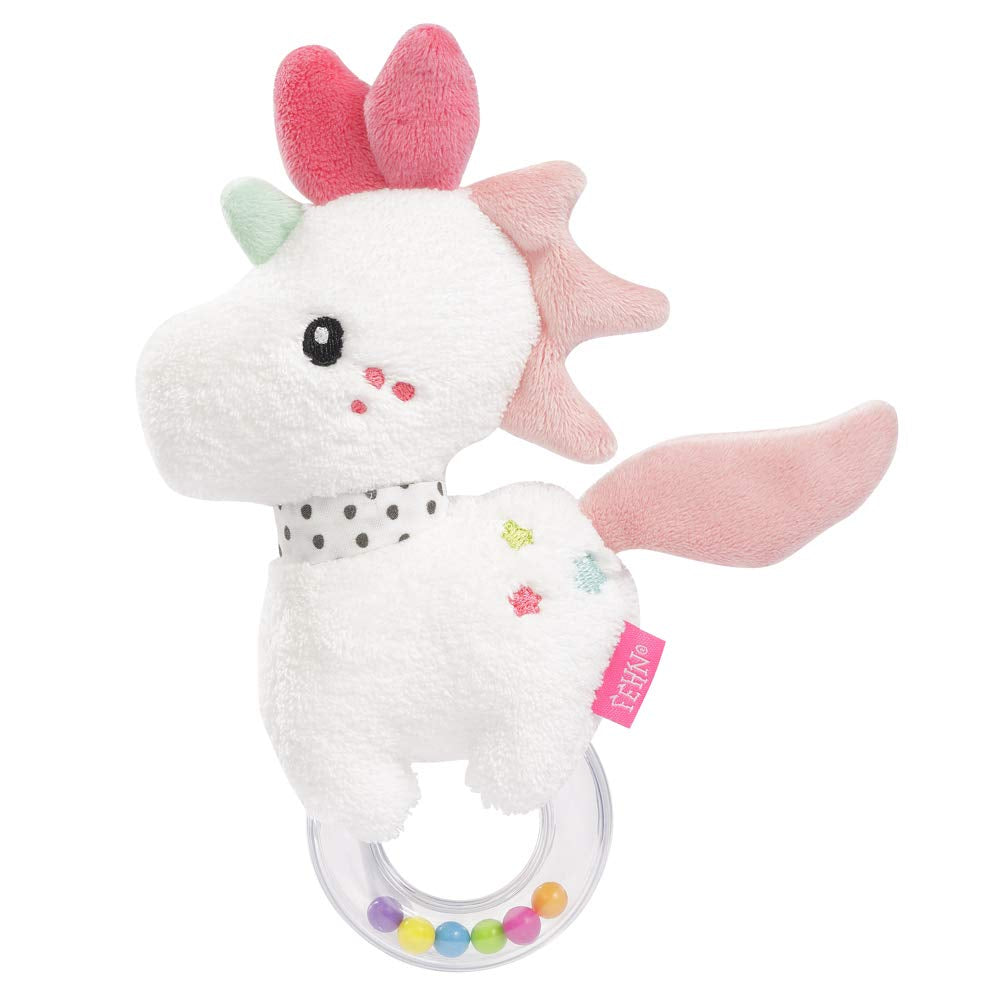 Fehn Polpo Giocattolo Campana ad Anello - Sonaglio, Squittio, Sensazione di Capacità Motorie - Peluche per Bambini in Tessuto Morbido - Giocattolo per Bebè e Bambini 0+ Mesi Giocattoli per Bambini Naty Shop Unicorno