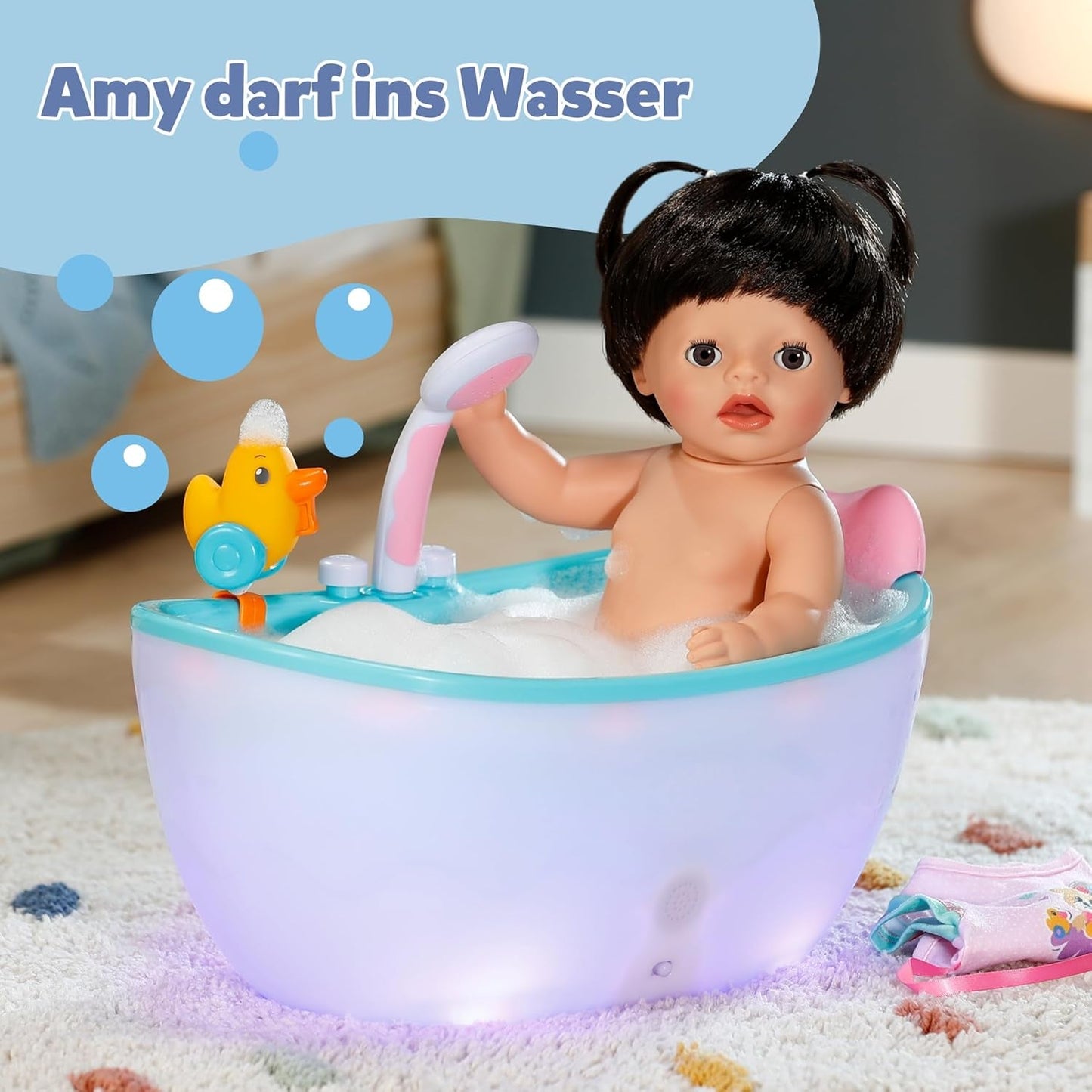 BABY Born Amy - Bambola da 36 cm - Bambolina con 7 funzioni per bambini a partire da 1 anno - Funziona senza batterie - Include accessori e materasso