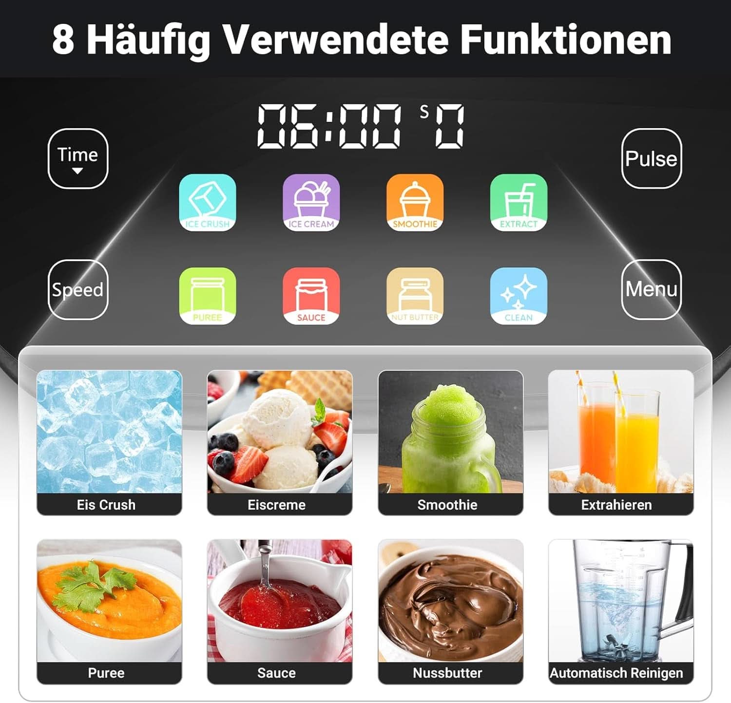 Frullatore AMZCHEF, 8 menu intelligenti e 10 velocità, touch screen LCD Kitchen Naty Shop