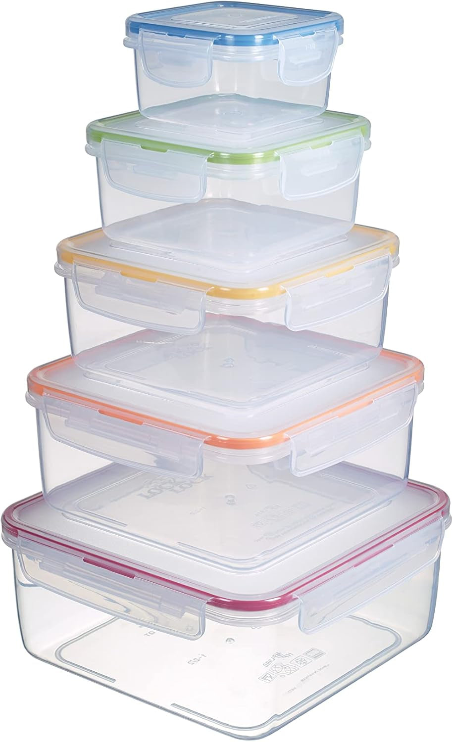 LocknLock PP Classic barattoli per la conservazione degli alimenti set 5 pezzi | 180 ml, 350 ml, 600 ml, 870 ml, 3,6 l | 100% a tenuta d'aria e acqua | senza BPA | organizer per congelatore e frigorifero | lavabili in lavastoviglie e adatti al microonde Contenitori per alimenti Naty Shop Square 5 pz. (multicolore)