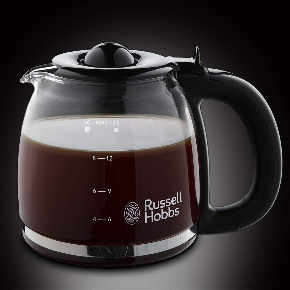 Caffettiera Russell Hobbs [Timer digitale, soffione doccia per estrazione e aroma ottimali] Colors+ Creme (da 1 a 10 tazze, caraffa in vetro da 1,25 litri, piastra riscaldante, 1100 W) Caffettiera con filtro 24033-56
