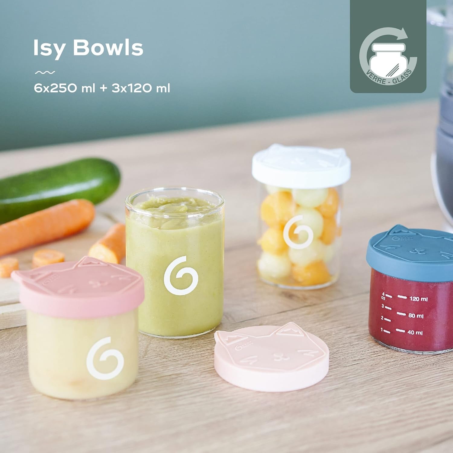 Babymoov ISY BOWLS contenitori per alimenti per bambini in vetro robusto e resistente alla temperatura - per conservare/congelare alimenti per bambini, 6x 250ml + 3x 120ml Contenitori per alimenti Naty Shop