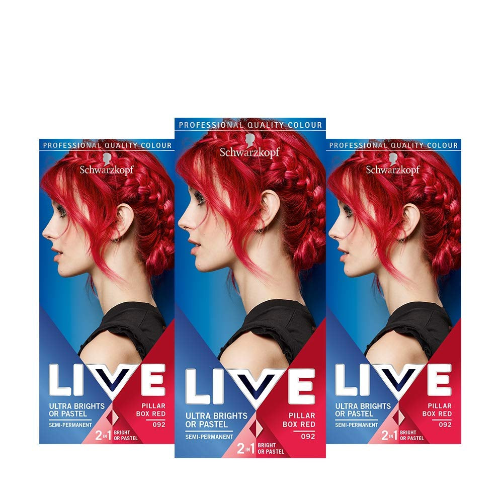 Confezione da 3 tinture per capelli rosso ultra brillante o rosso pastello. Colore semipermanente che dura fino a 15 lavaggi - 092 Pillar Box Red Naty Shop Pillar Box Confezione da 3 tinture per capelli rosse (confezione da 1)