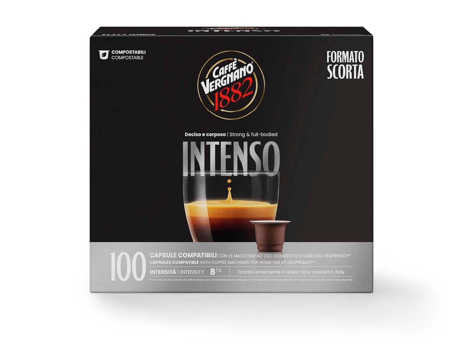 Caffè Vergnano 1882 - Èspresso Kompostierbare Kaffeekapseln , compatibile con Nespresso, Intenso (Intenso) - Packung Enthält 100 Kapseln