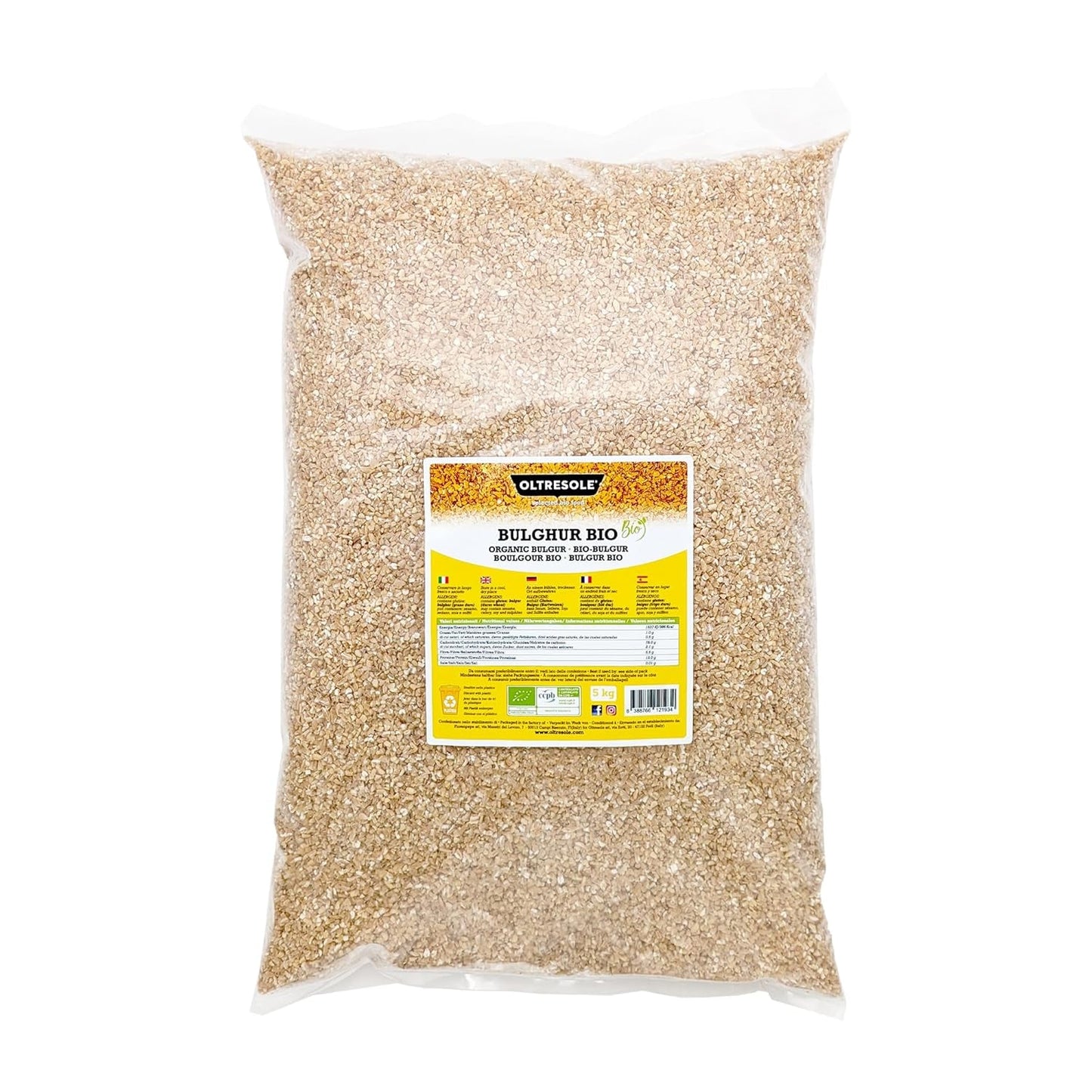 Bulgur italiano biologico 5 kg, integrale, grano duro, grano spezzato, ideale per preparare tabbouleh e piatti orientali, formato pratico