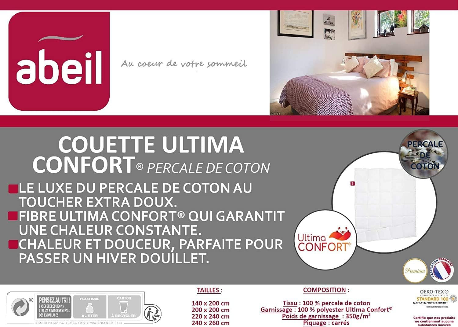 Trapunta Abeil Premium Ultima Comfort in cotone percalle, 200 X 200 Cm Trapunte e trapunte Naty Shop