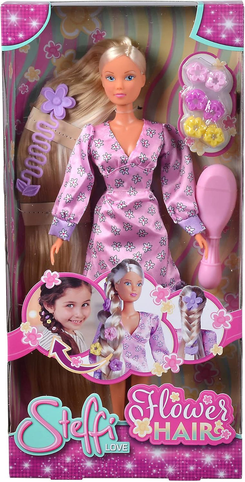 Simba 105733640 - Steffi Love Flower Hair, bambola con capelli extra lunghi, include 6 clip, accessorio treccia e pettine, 29 cm, dai 3 anni in su
